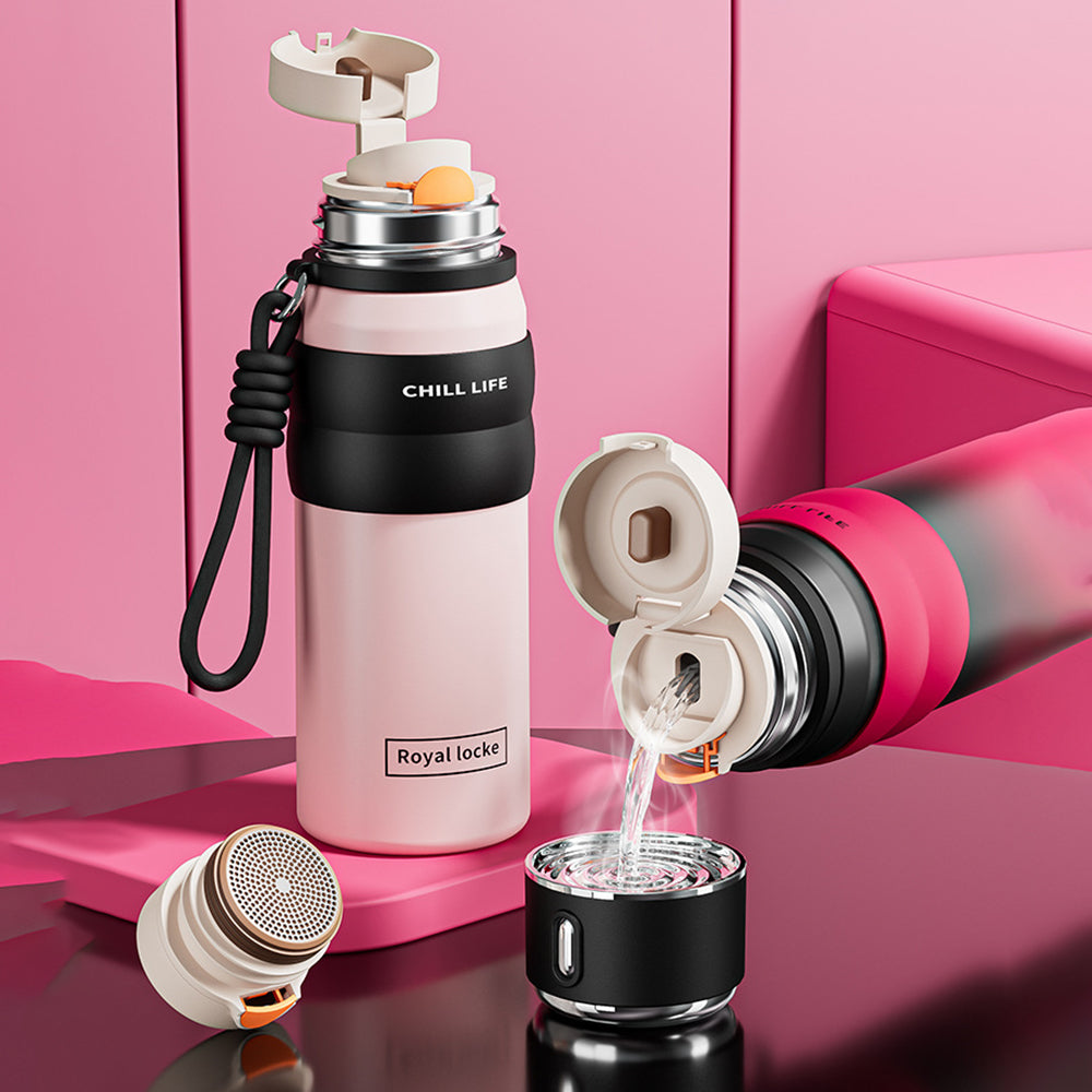 Custom Logo 450/550ml Portable Bounce Button Outdoor Sport Vacuum Insulated Thermal 316 Stainless Steel Water Bottle with Straw