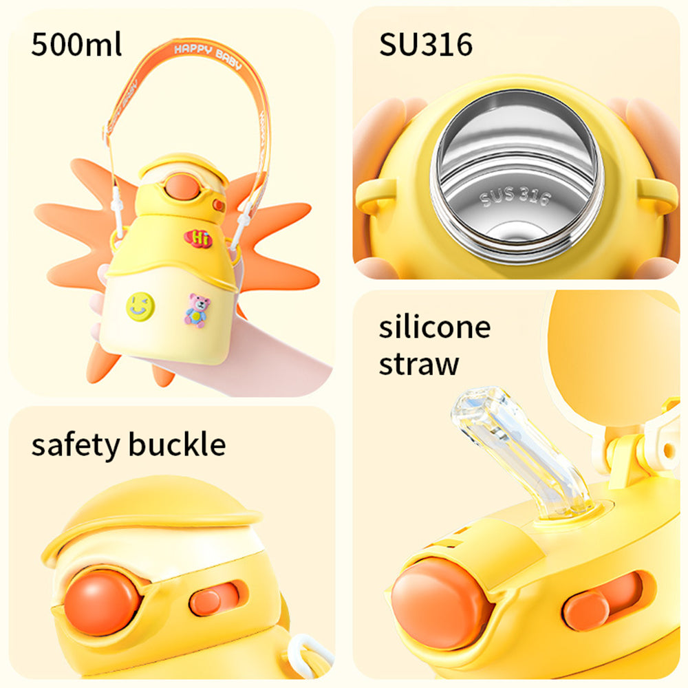 Yurtrain Cute Duck  500ml Insulation Vacuum Flasks Cup 316 Stainless Steel Candy Color Water Bottle for Kids