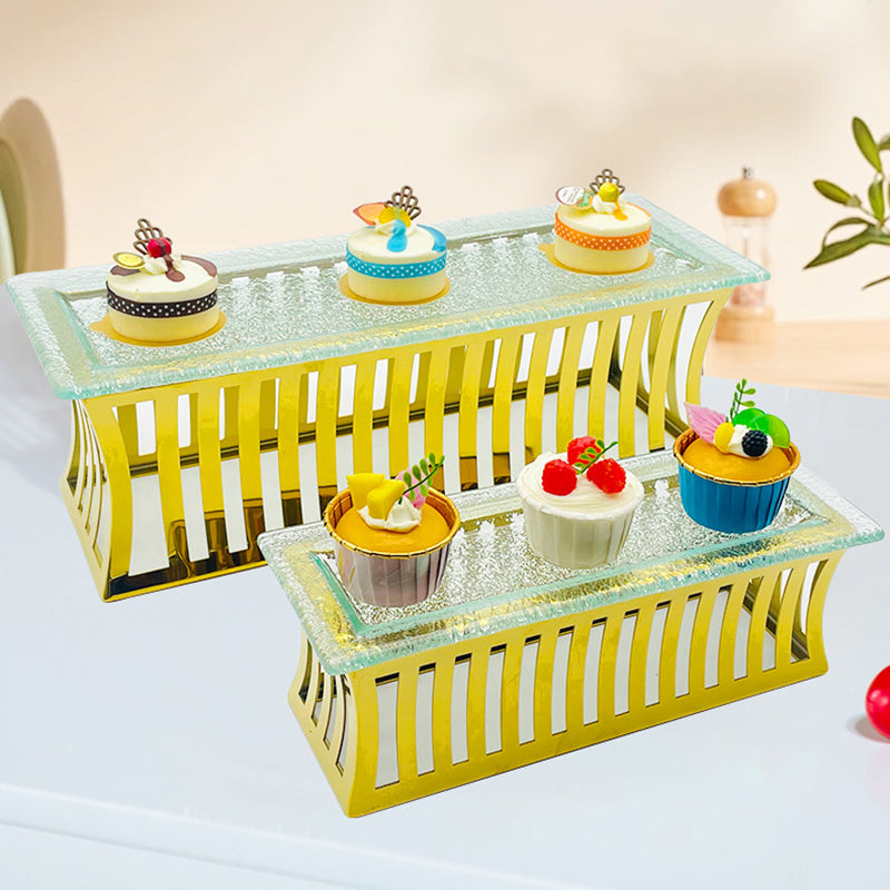 Modern Reusable Stainless Steel Circle Double Layer Eco-Friendly Buffet Dessert Stands High Risers for Catering Decorations Cake