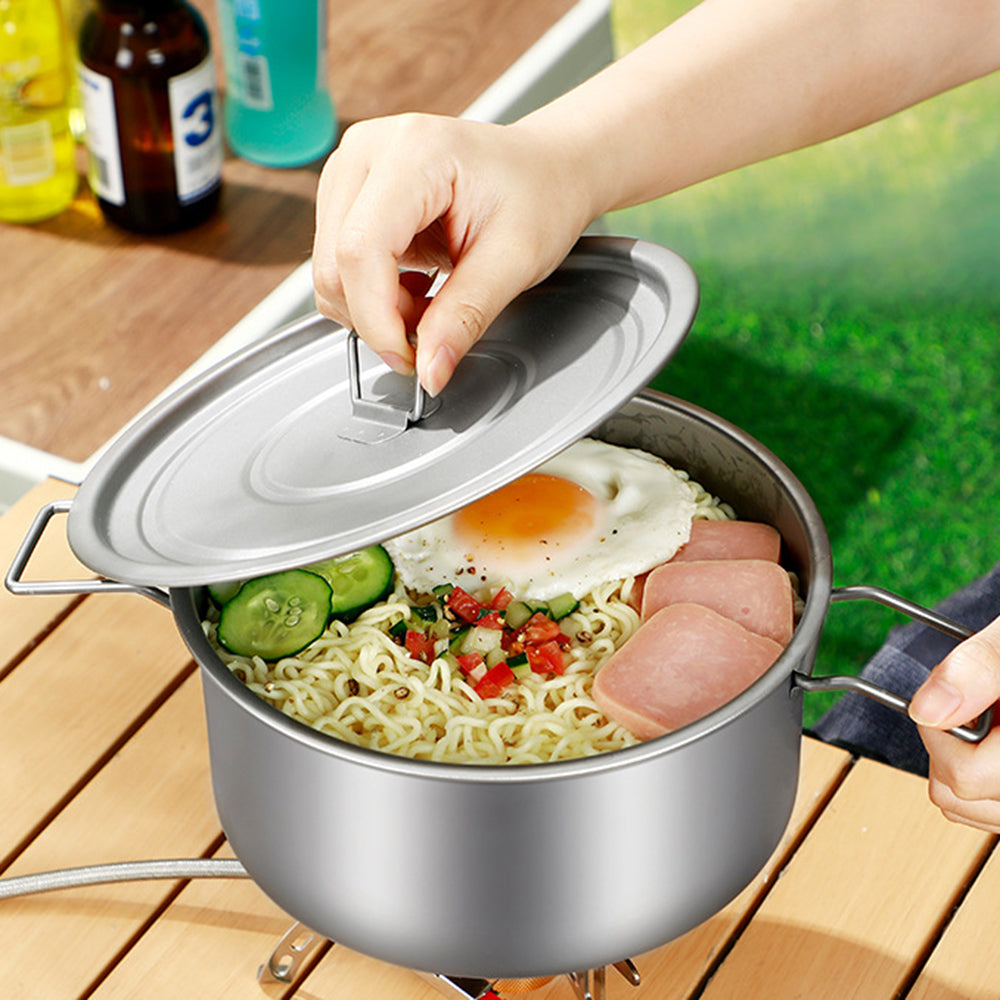 Yurtrian Lightweight Titanium Mess Kit for Hiking and Camping Cookware Set with Folding Handle Including Pot