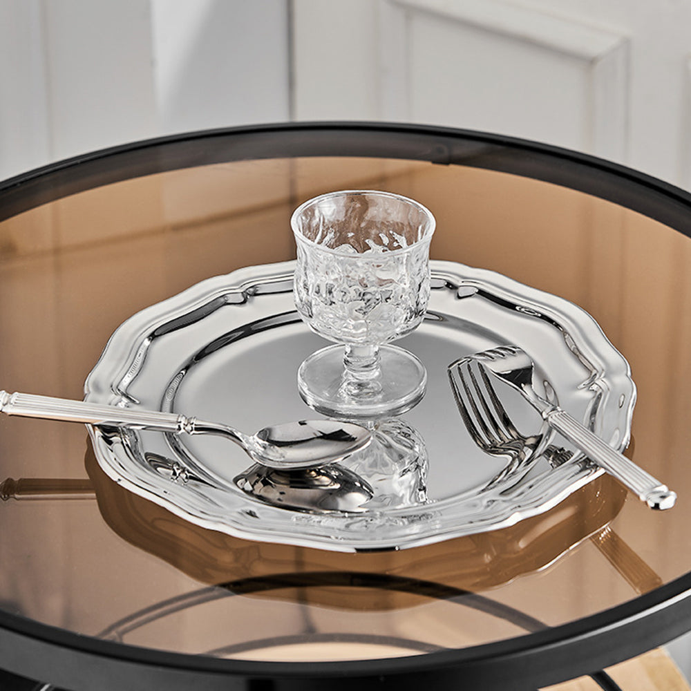 Retro Nordic Inspired Stainless Steel Tray Polished Frost Technique Food Grade Disposable Afternoon Tea Dessert Cake Snack Plate