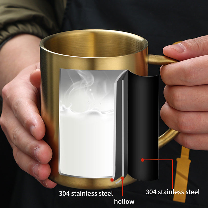 Yurtrian Stainless Steel Coffee Beer Milk Mug Heat Insulated Tea Cups Double Layered Thick Handle Drinkware Party Portable