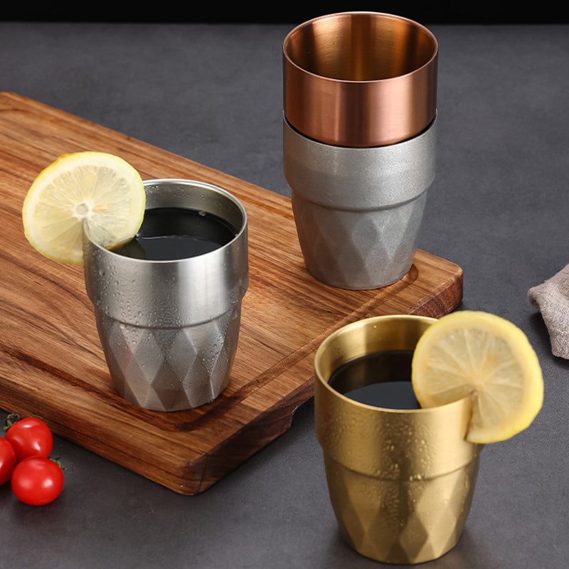 Yurtrain Diamond Hammered Double Wall Stainless Steel Coffee Tea Tumbler Cup Europe Style Party Camping Travel Mug