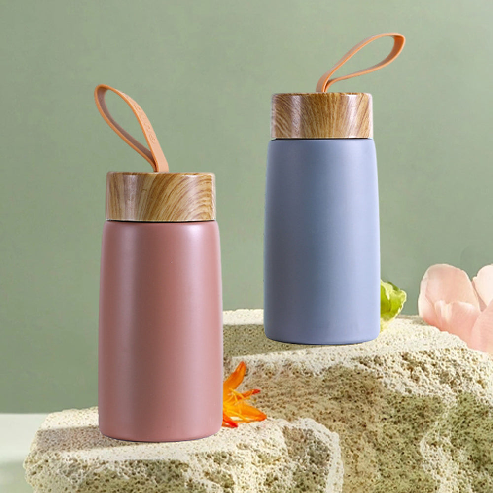 Portable Travel Wood Grain Lid Insulated Coffee Mug 304 Stainless Steel Tumbler Thermos Vacuum Flask 230ml Mini Water Bottle Cup