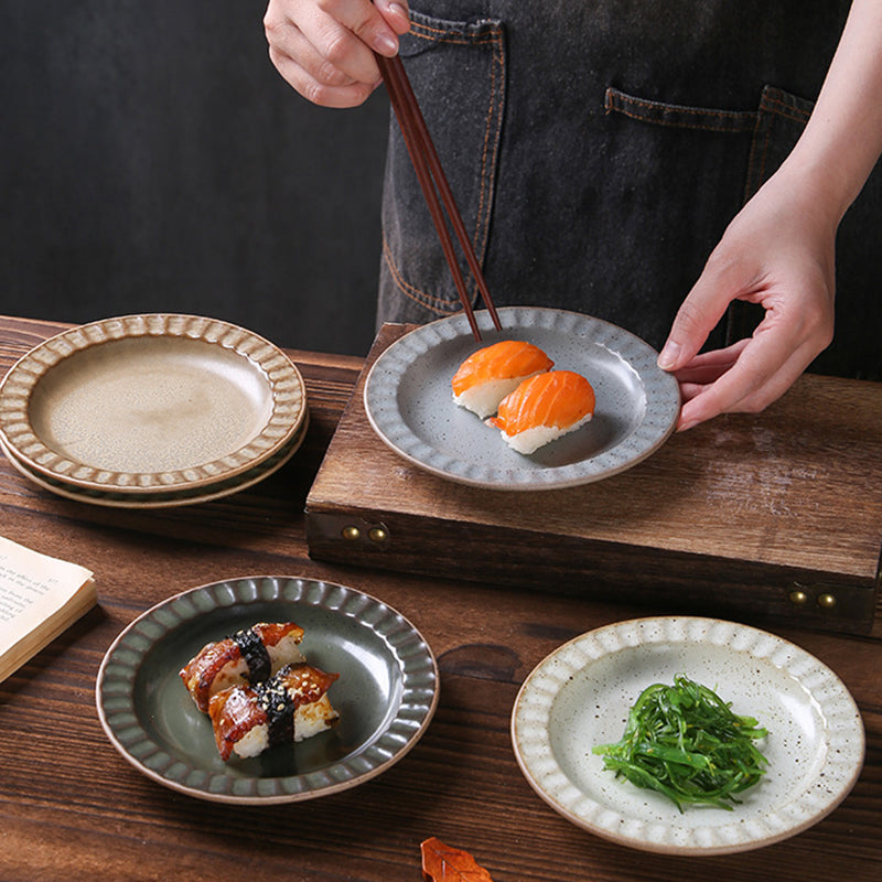 Yurtrain Porcelain Ceramic Plate Matte Crockery Dinner Plate Set High Temperature Hotel Retro Style Vintage Dinnerware Series