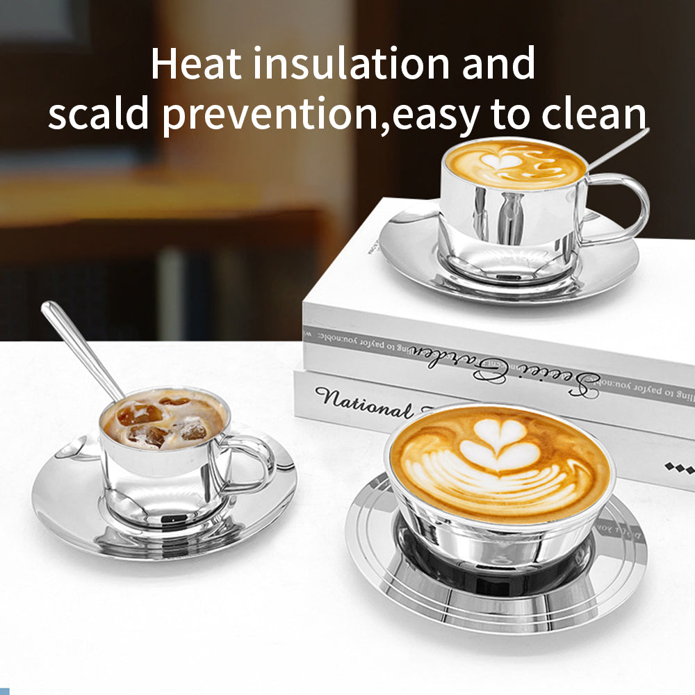 Minimalist Nordic Party Drinkware 304 Stainless Steel Vacuum Insulated Coffee Mugs Small Spoon Saucer Boiling Water Safe Outdoor