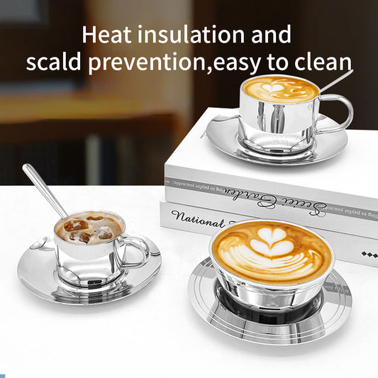 Minimalist Nordic Party Drinkware 304 Stainless Steel Vacuum Insulated Coffee Mugs Small Spoon Saucer Boiling Water Safe Outdoor