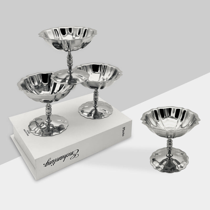 Premium Stainless Steel Ice Cream Cone Holders Dessert Cups Customized Logo Mini Dishwasher Safe Frozen Dessert Supplies