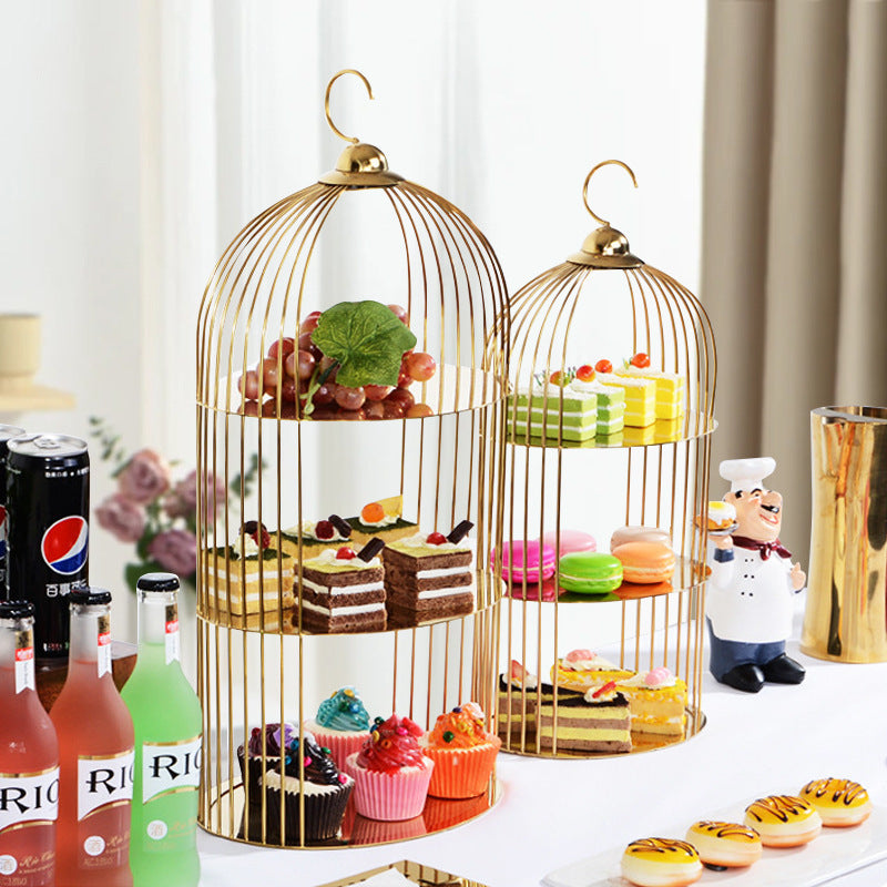 Restaurant Hotel Supplies Modern Circle Stainless Steel Gold Reusable Double Layer Wedding Dessert Display