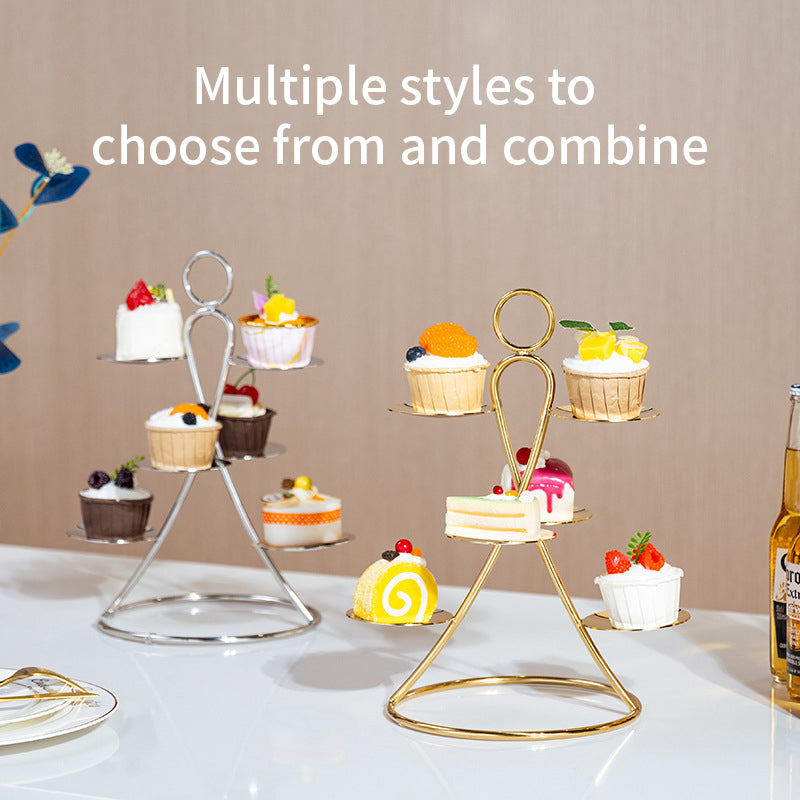 European Dessert Platter Stainless Steel Reusable Double Layer Cake Stand Set for Buffet Dinner Tea Break