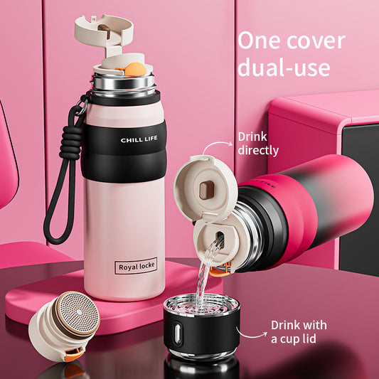 Custom Logo 450/550ml Portable Bounce Button Outdoor Sport Vacuum Insulated Thermal 316 Stainless Steel Water Bottle with Straw