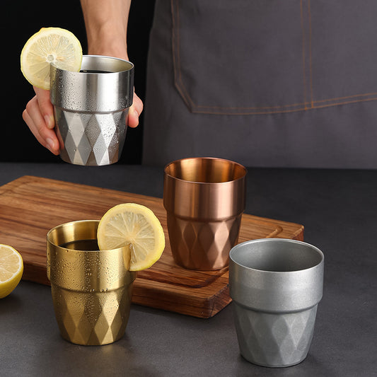 Yurtrain Diamond Hammered Double Wall Stainless Steel Coffee Tea Tumbler Cup Europe Style Party Camping Travel Mug