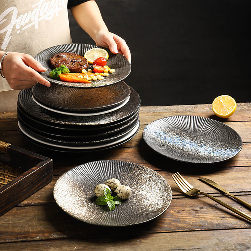 Japanese-Style Simple Ceramic Plate Home Creative Frost Technique Steak and Pasta Flat Plate for Western Restaurant Tableware