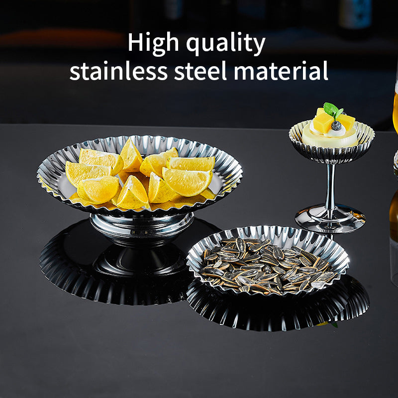 Yurtrain Korean Style Frost Oval Shape Stainless Steel Outdoor Tea Table Dried Fruit Plate Ornaments Creative Snack Bowl Fruits