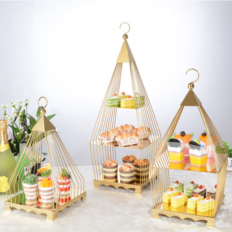 Buffet Cake Display Stands Circle Shape Double Layer Stainless Steel Modern Wedding Reusable Eco-Friendly Golden Wholesale