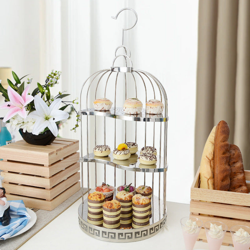 Restaurant Hotel Supplies Modern Circle Stainless Steel Gold Reusable Double Layer Wedding Dessert Display