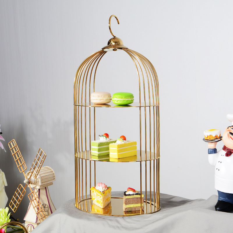 Restaurant Hotel Supplies Modern Circle Stainless Steel Gold Reusable Double Layer Wedding Dessert Display