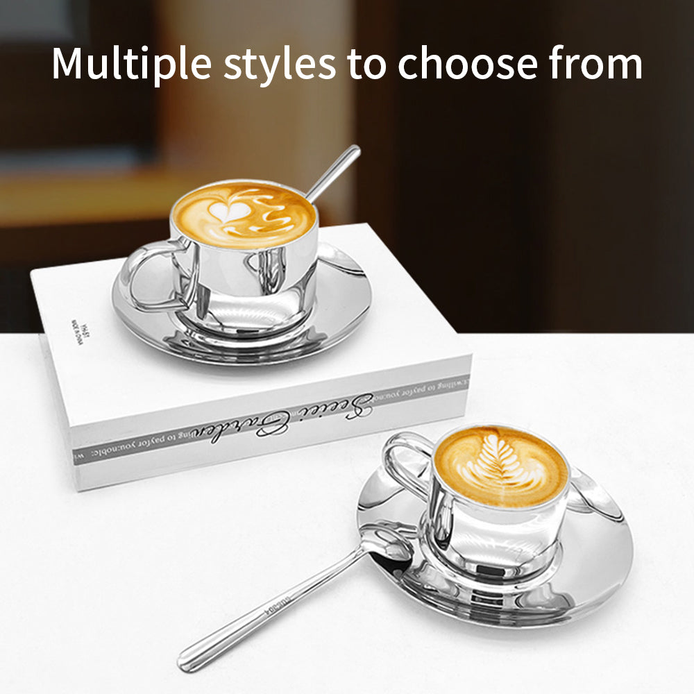 Minimalist Nordic Party Drinkware 304 Stainless Steel Vacuum Insulated Coffee Mugs Small Spoon Saucer Boiling Water Safe Outdoor