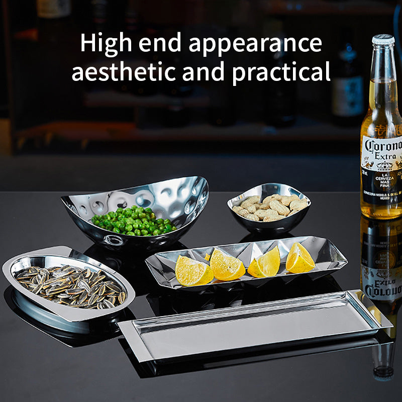 Yurtrain Korean Style Frost Oval Shape Stainless Steel Outdoor Tea Table Dried Fruit Plate Ornaments Creative Snack Bowl Fruits