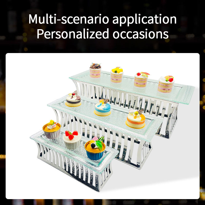 Modern Reusable Stainless Steel Circle Double Layer Eco-Friendly Buffet Dessert Stands High Risers for Catering Decorations Cake