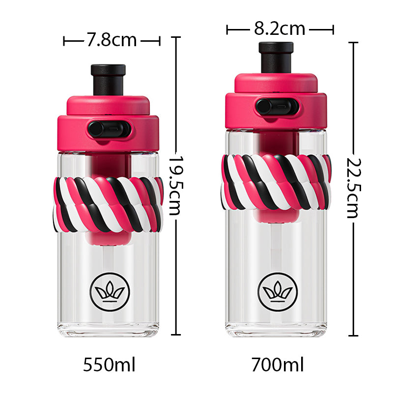 550/700ml Safe Material Cute Cartoon Glass Water Cup Portable Double Drinking Straw Bottle High Temperature Resistant Coffee Cup