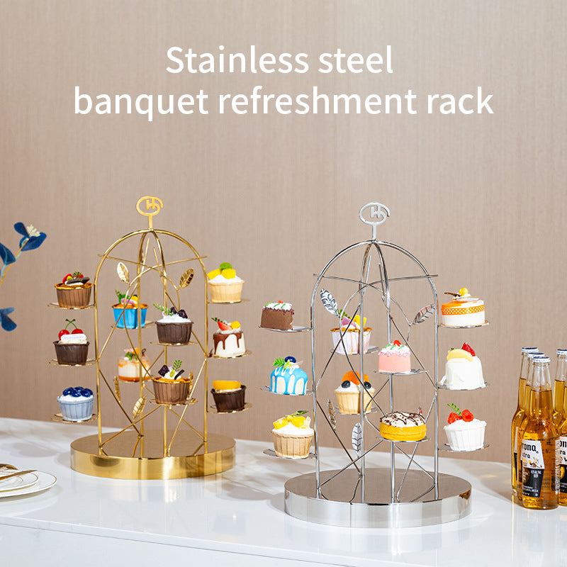 European Dessert Platter Stainless Steel Reusable Double Layer Cake Stand Set for Buffet Dinner Tea Break
