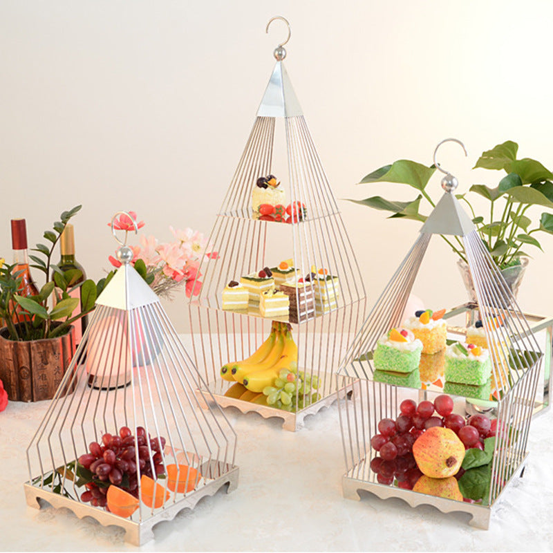 Buffet Cake Display Stands Circle Shape Double Layer Stainless Steel Modern Wedding Reusable Eco-Friendly Golden Wholesale