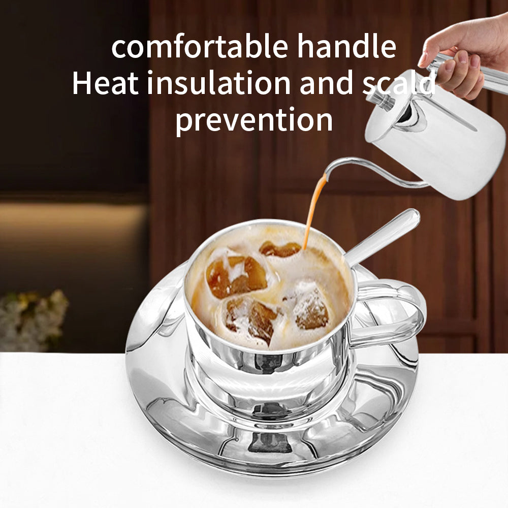 Minimalist Nordic Party Drinkware 304 Stainless Steel Vacuum Insulated Coffee Mugs Small Spoon Saucer Boiling Water Safe Outdoor