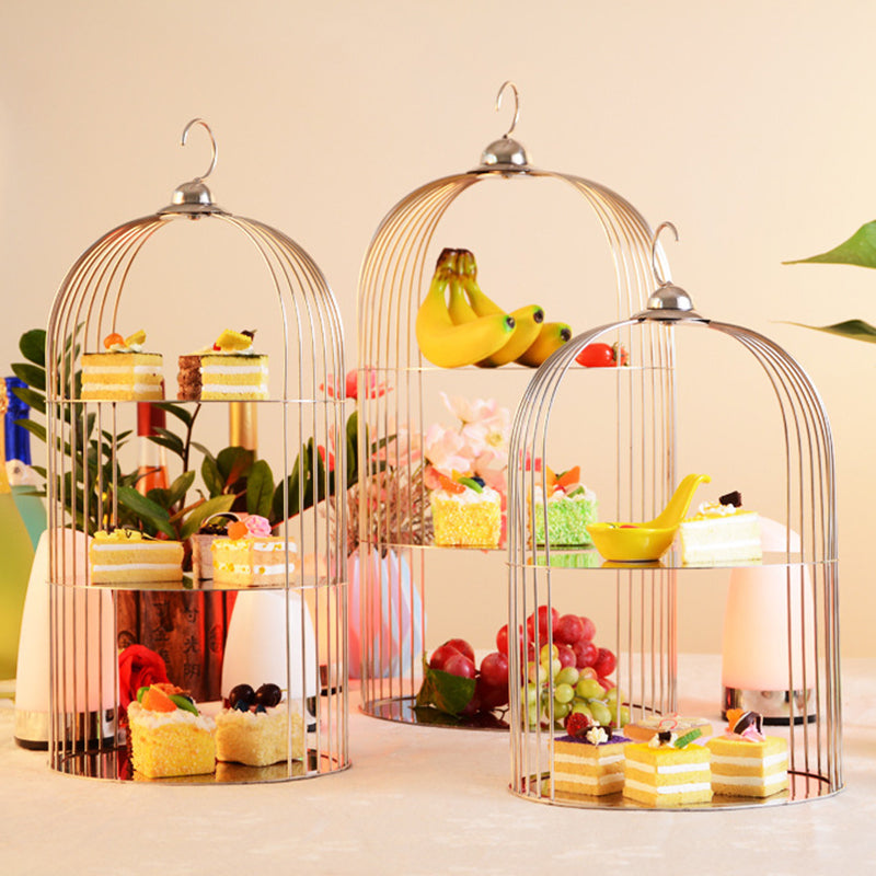 Restaurant Hotel Supplies Modern Circle Stainless Steel Gold Reusable Double Layer Wedding Dessert Display