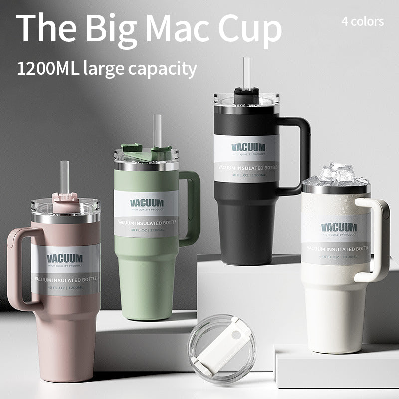 Modern 1200ml Stainless Steel Car Cup 304 Vacuum Insulated Straw Cold Insulation Ice Cup Portable Water Cup for Car Mounted Use