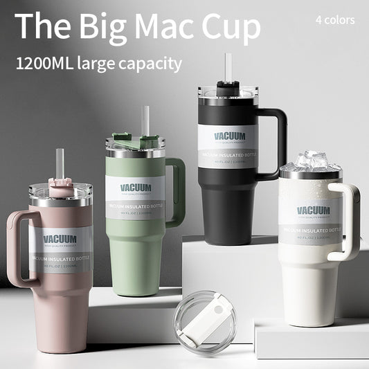 Modern 1200ml Stainless Steel Car Cup 304 Vacuum Insulated Straw Cold Insulation Ice Cup Portable Water Cup for Car Mounted Use