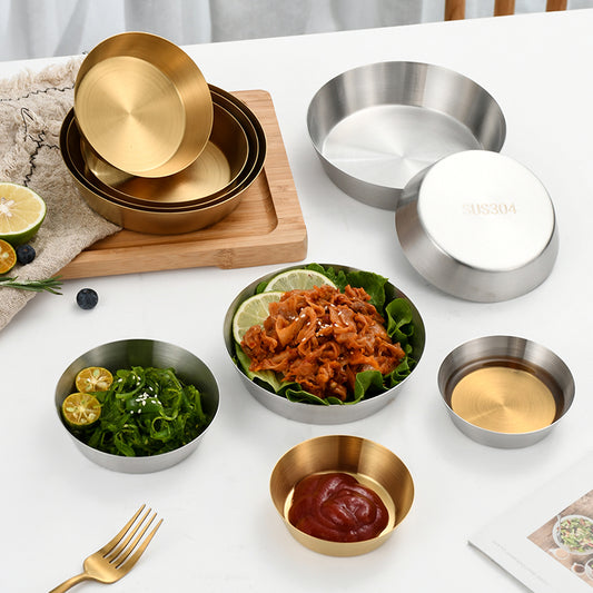 Yurtrain Commercial Stainless Steel Flat Snack Dish Korean Kimchi Sauce Seasoning Barbecue Dipping Plate Metal Material