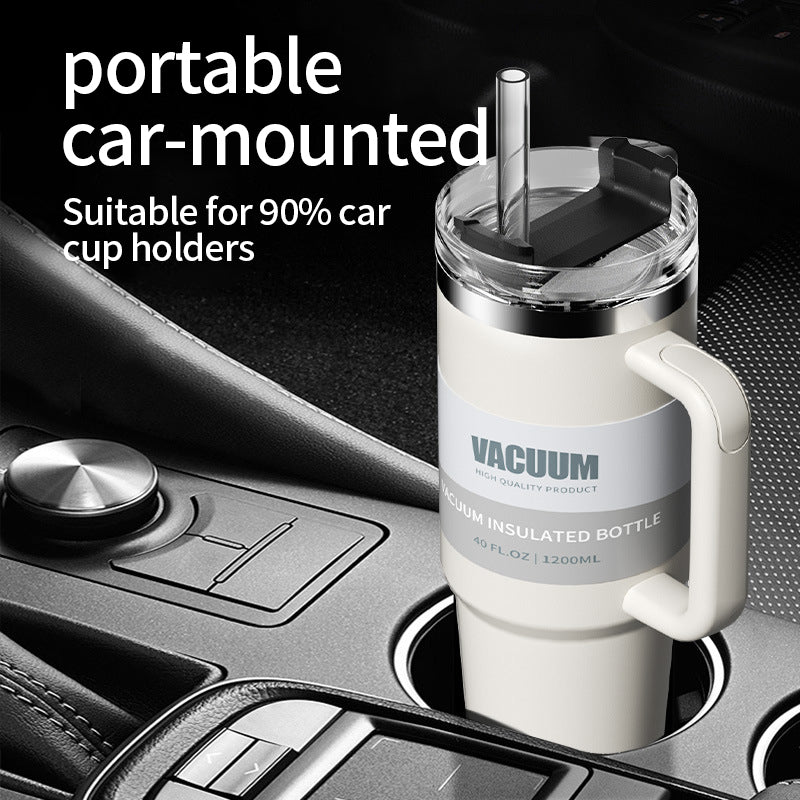 Modern 1200ml Stainless Steel Car Cup 304 Vacuum Insulated Straw Cold Insulation Ice Cup Portable Water Cup for Car Mounted Use