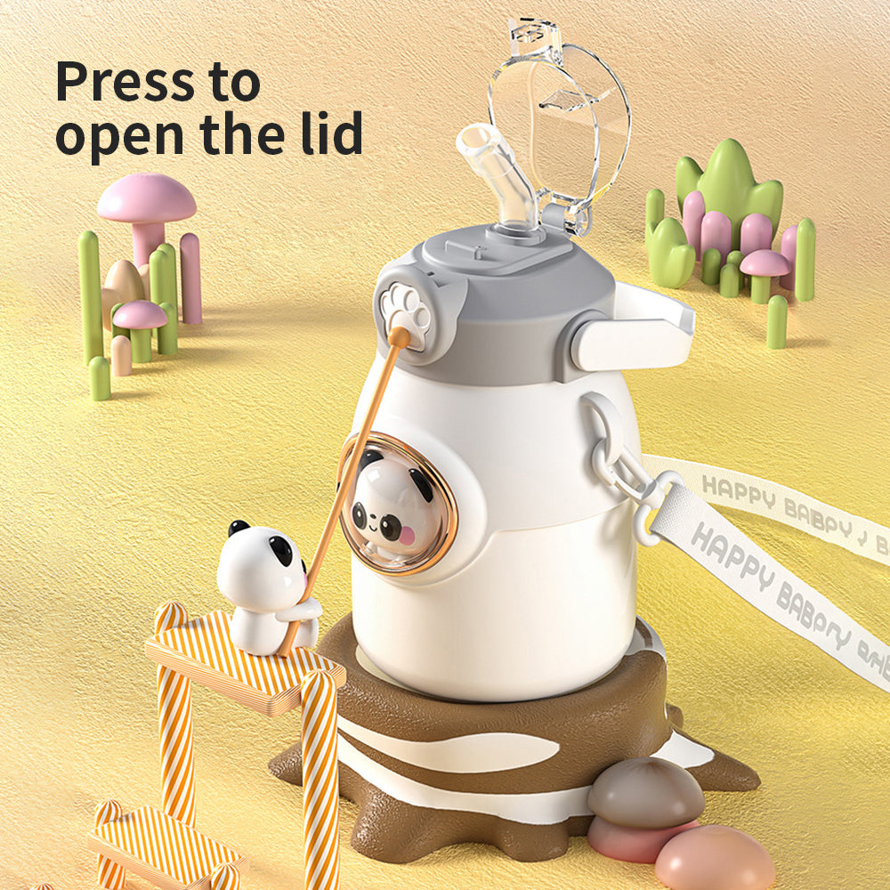 Cartoon Stainless Steel 650ml Water Bottle Insulated Children Thermos Bottle Kids Water Bottles Cup With Strap and Straw