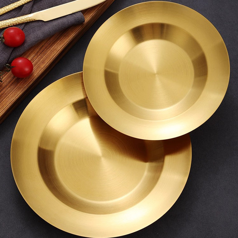 Yurtrain Korean Style Stainless Steel Round Dish Pan for Restaurants for Baking Pizza Pie Cake Tableware Plate Tableware