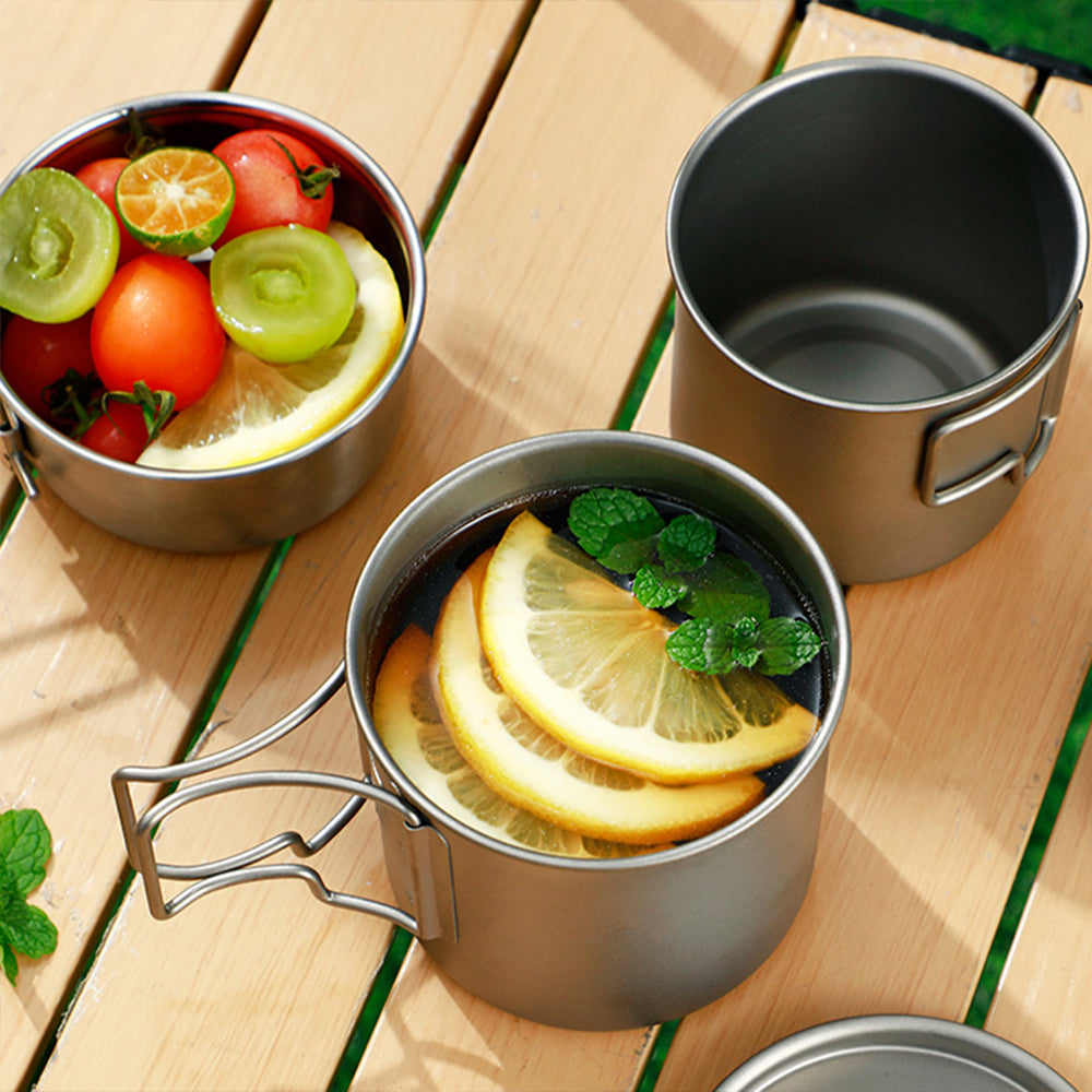 Yurtran Custom Outdoor Pure Titanium Mug Foldable Handle Delivery Storage Bag Portable Storage Camping Hiking Picnic Tableware