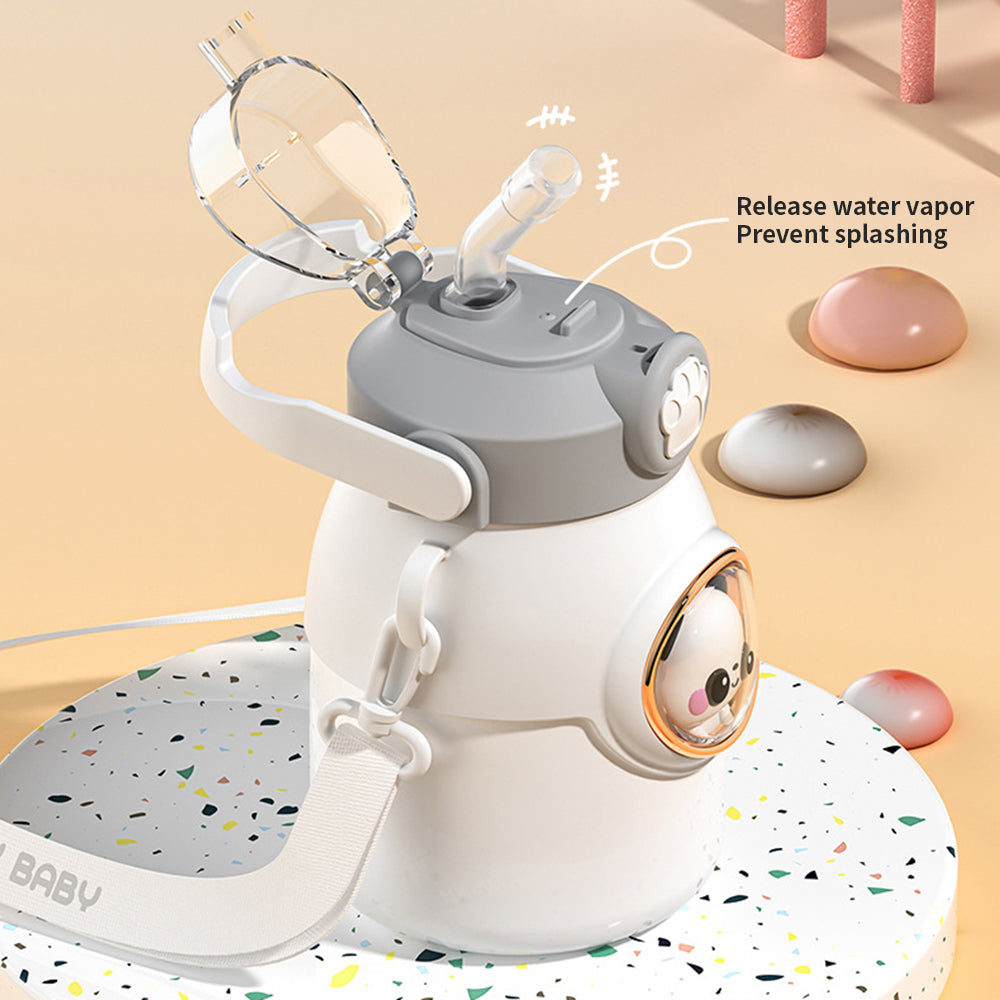 Cartoon Stainless Steel 650ml Water Bottle Insulated Children Thermos Bottle Kids Water Bottles Cup With Strap and Straw