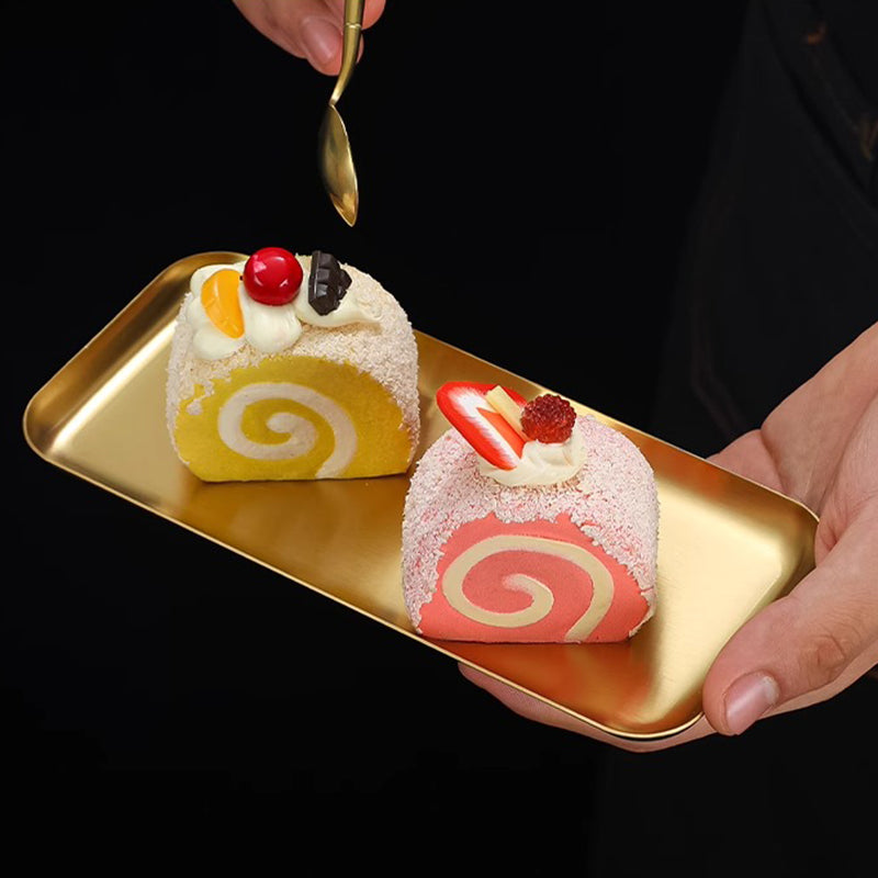 Yurtrain Custom 304 Stainless Steel Gold-Plated Nonstick Pan Cookie Sheet Baking Serving Tray Steamed Fruit Plate Dishes Plates