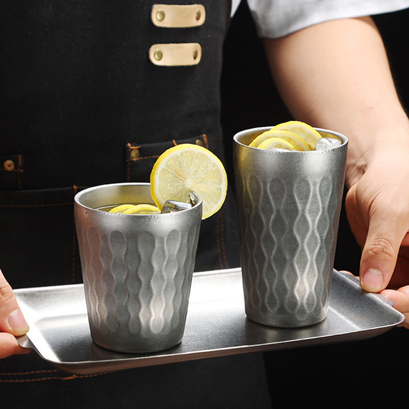 Yurtrain Japanese Retro 304 Stainless Steel Wave Pattern Beer Steins Double Layer Anti Scalding Dishwasher Safe Household