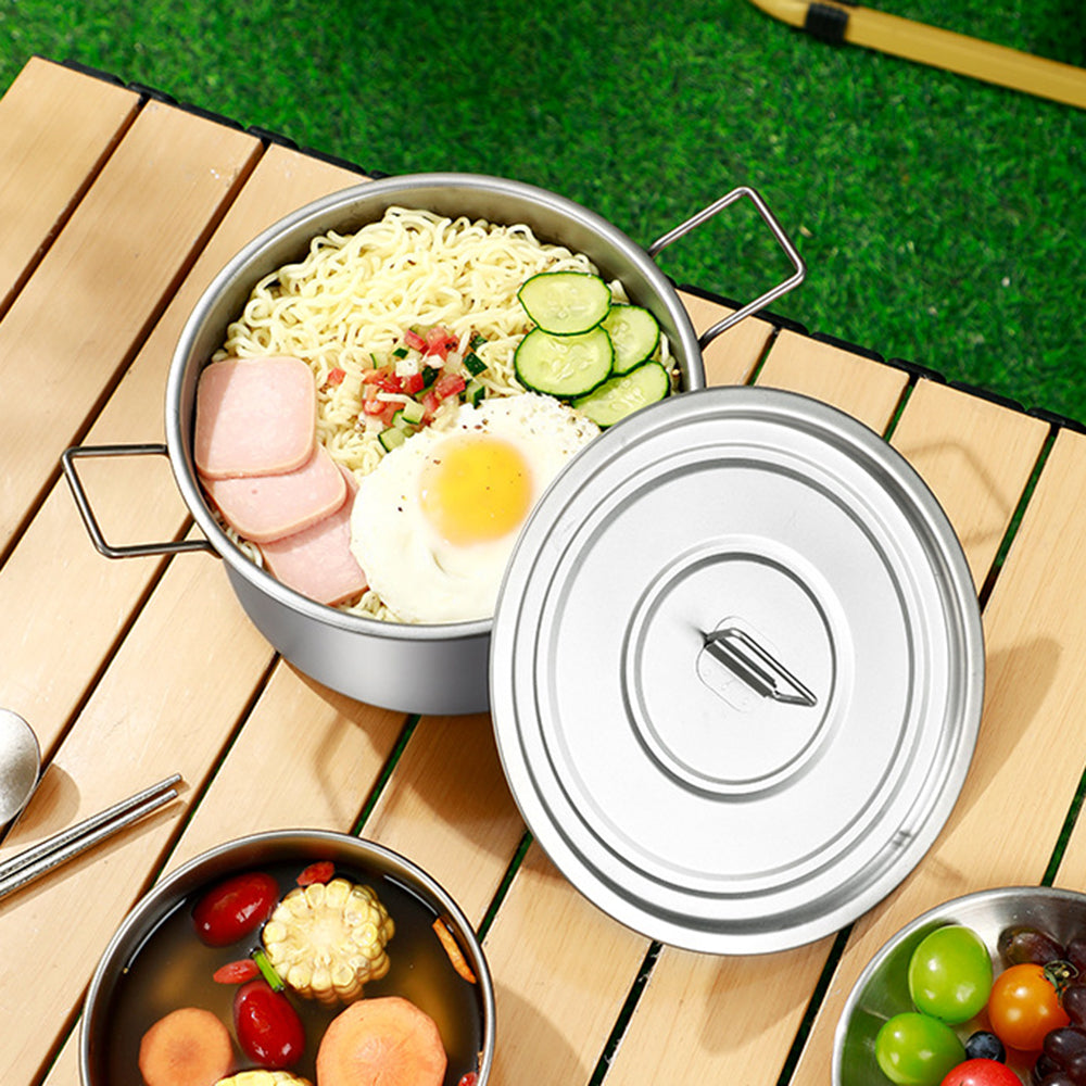 Yurtrian Lightweight Titanium Mess Kit for Hiking and Camping Cookware Set with Folding Handle Including Pot