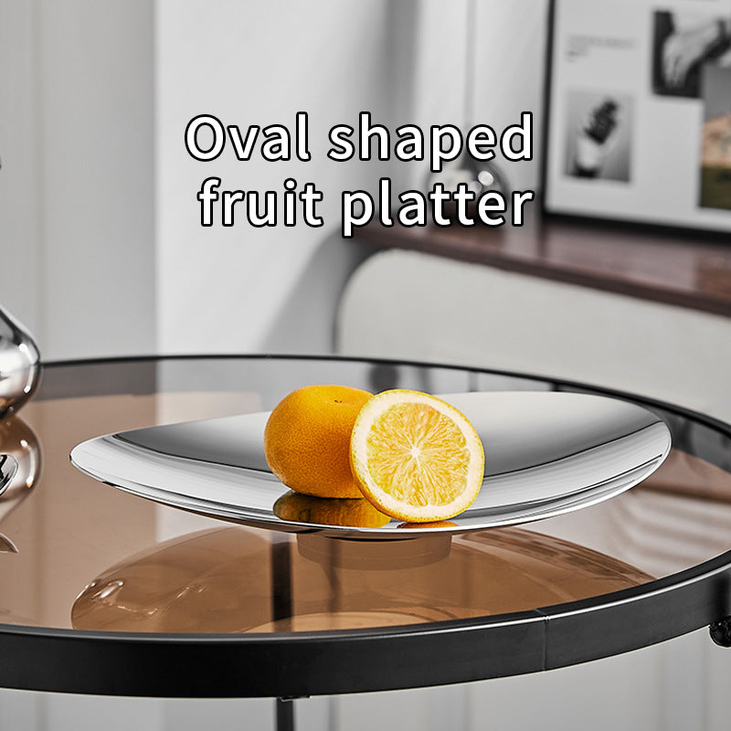 Yurtrain Home Decorative Frost Technique Stainless Steel Oval Korean Style Food Grade Serving Candy Tray & Dry Fruit Plate