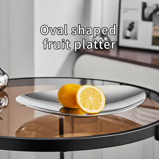 Yurtrain Home Decorative Frost Technique Stainless Steel Oval Korean Style Food Grade Serving Candy Tray & Dry Fruit Plate