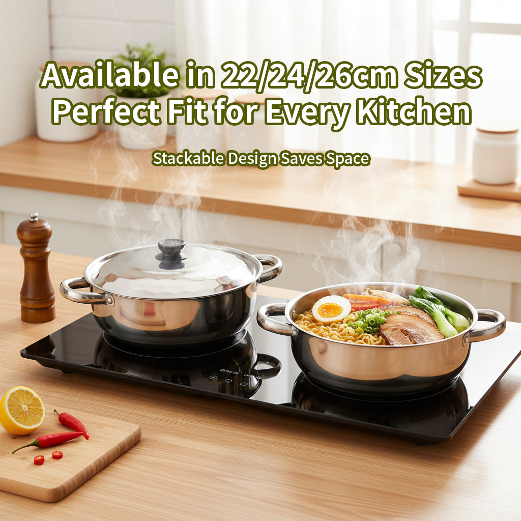 Yurtrain Stainless Steel Soup Cookware Sets Stock Pots Round Cooking Pot With Pot Cover Soup Pots Set of 3 22/24/26cm