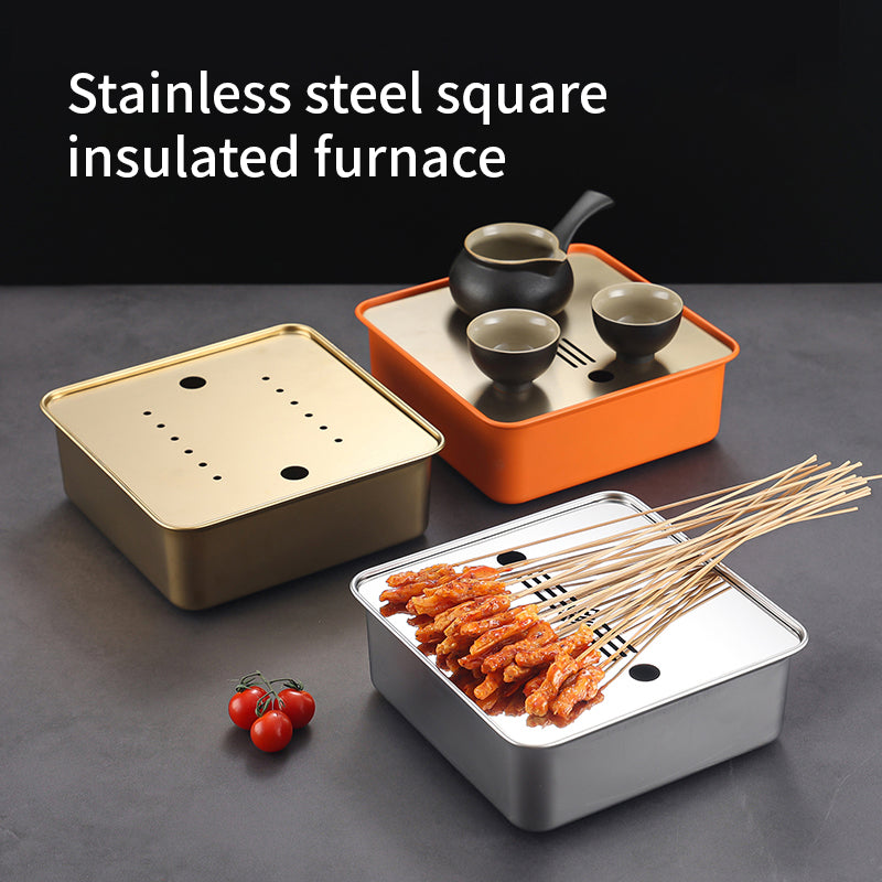 Square Stainless Steel Camping Grills Hold Furnace Heating Oven Charcoal Alcohol Stove Grilled Plate Household Outdoor