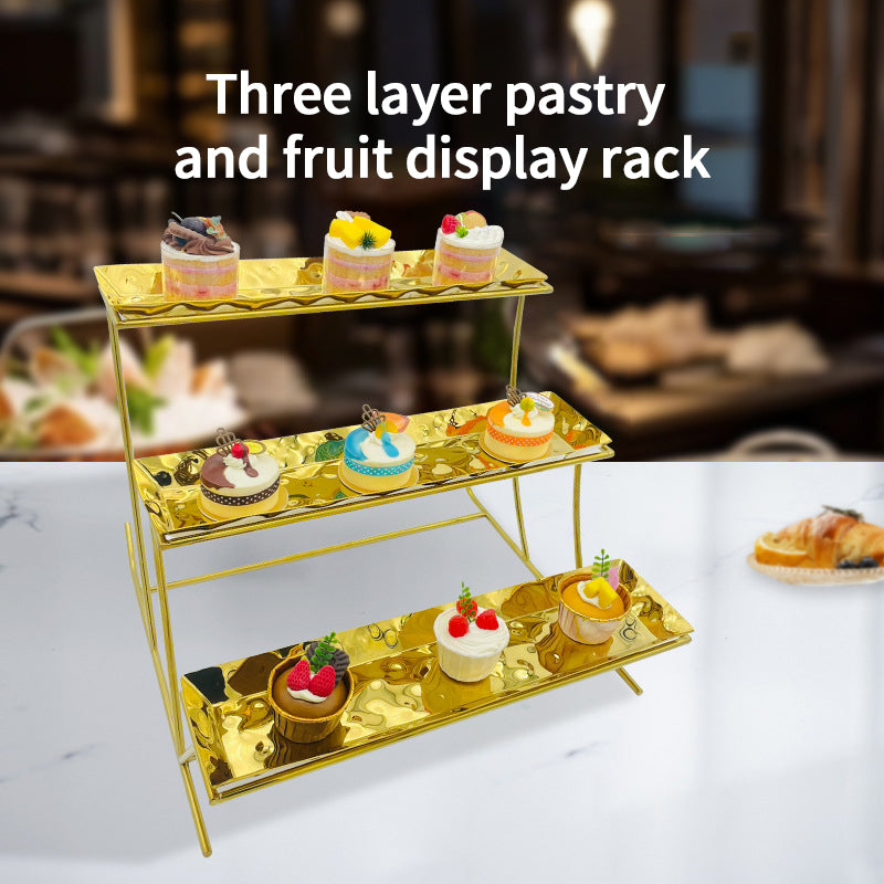 Buffet Gold Stainless Steel Modern Handmade Wedding Cake Stand Double Layer Reusable Multipurpose Storage Rack Dessert Cakes