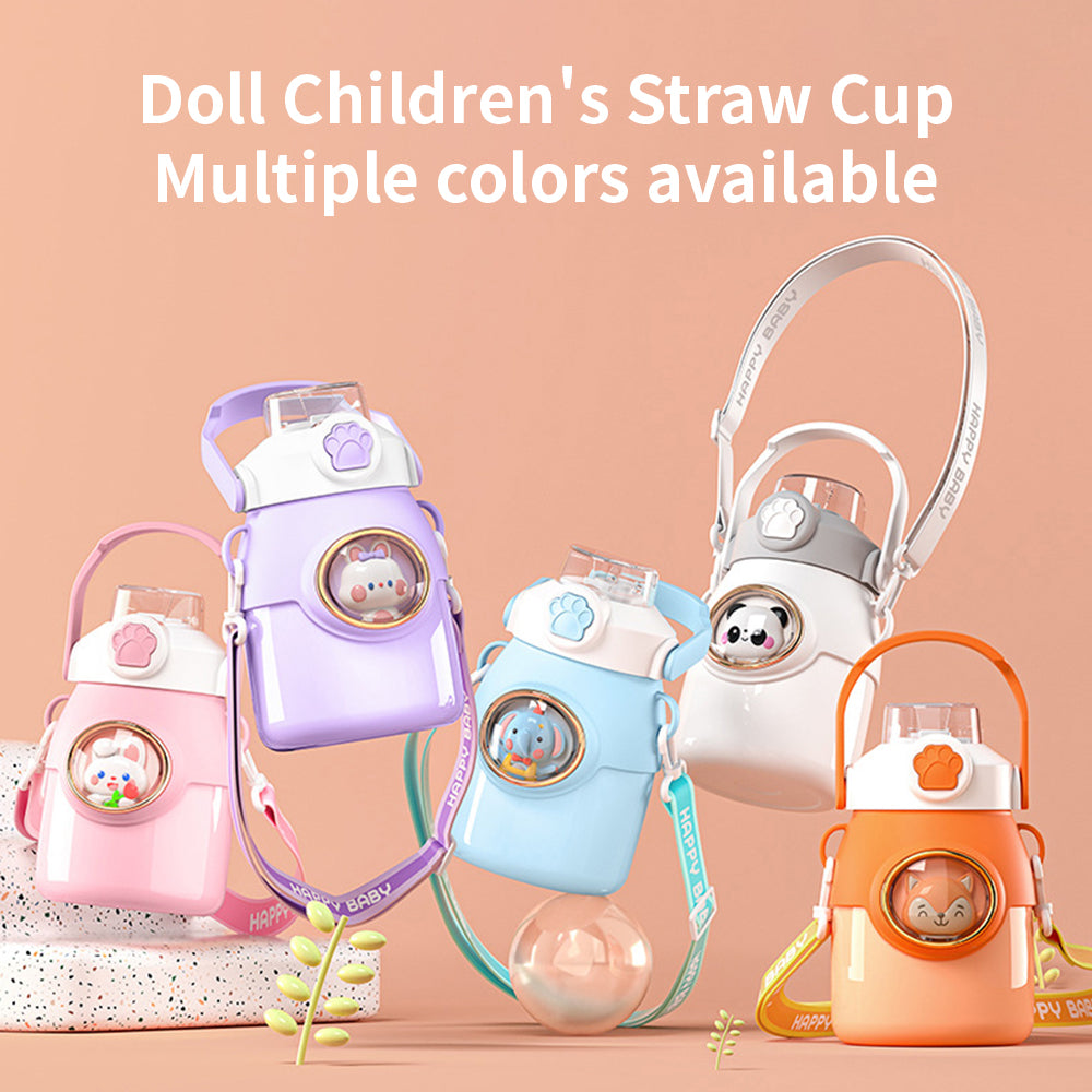 Cartoon Stainless Steel 650ml Water Bottle Insulated Children Thermos Bottle Kids Water Bottles Cup With Strap and Straw