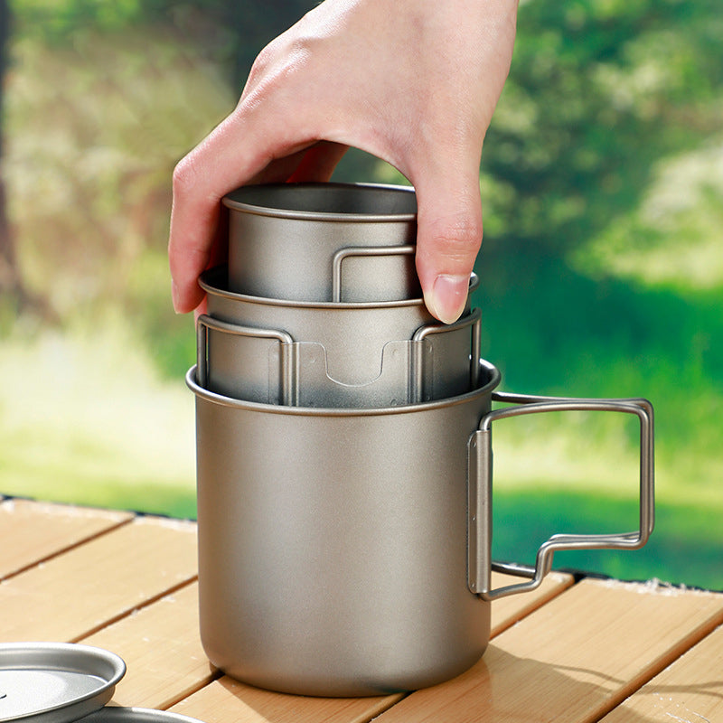 Yurtran Custom Outdoor Pure Titanium Mug Foldable Handle Delivery Storage Bag Portable Storage Camping Hiking Picnic Tableware