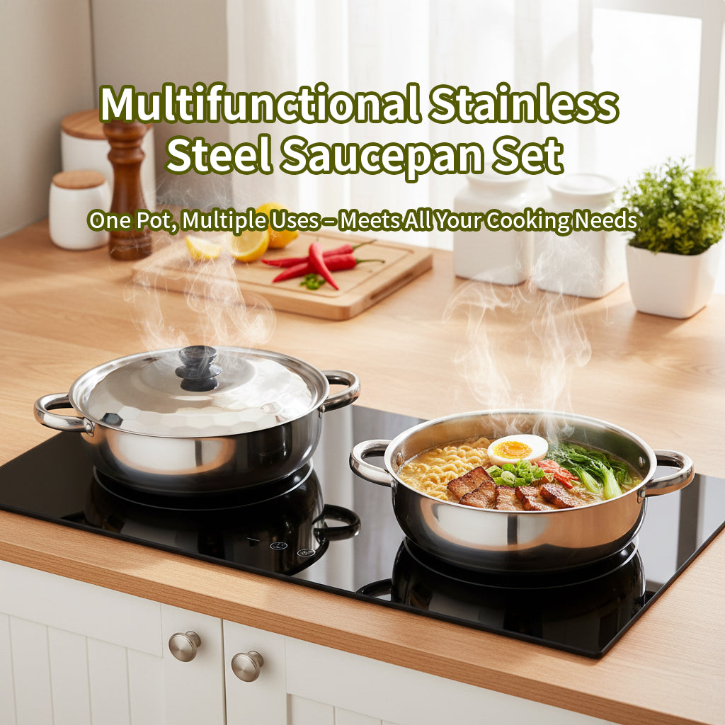 Yurtrain Stainless Steel Soup Cookware Sets Stock Pots Round Cooking Pot With Pot Cover Soup Pots Set of 3 22/24/26cm