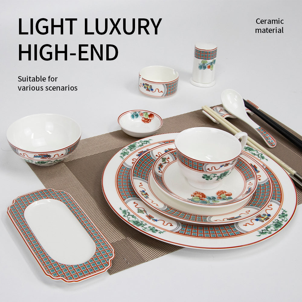 Yurtrain Retro Florals Ethnic Style Bone Porcelain Tableware Dinnerware Set with Bowls and Plates for Wedding Celebrations