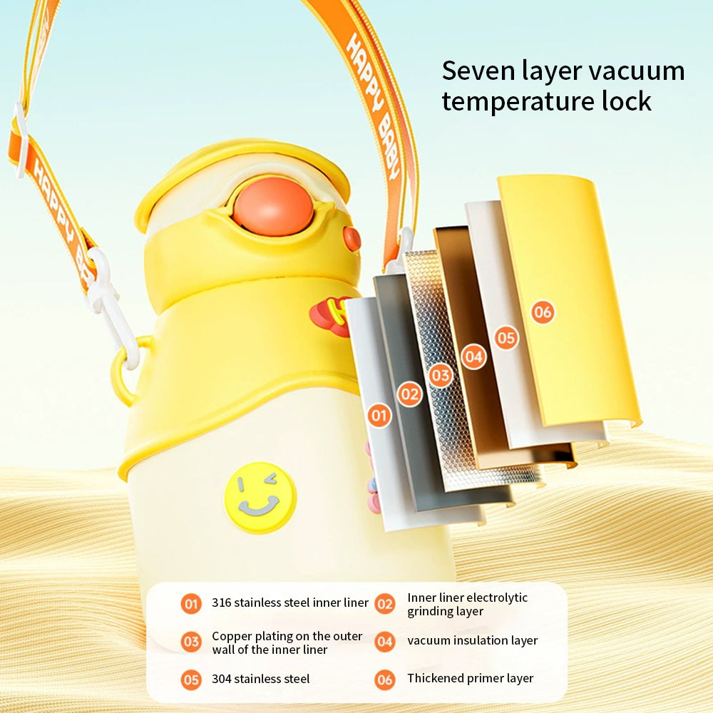 Yurtrain Cute Duck  500ml Insulation Vacuum Flasks Cup 316 Stainless Steel Candy Color Water Bottle for Kids